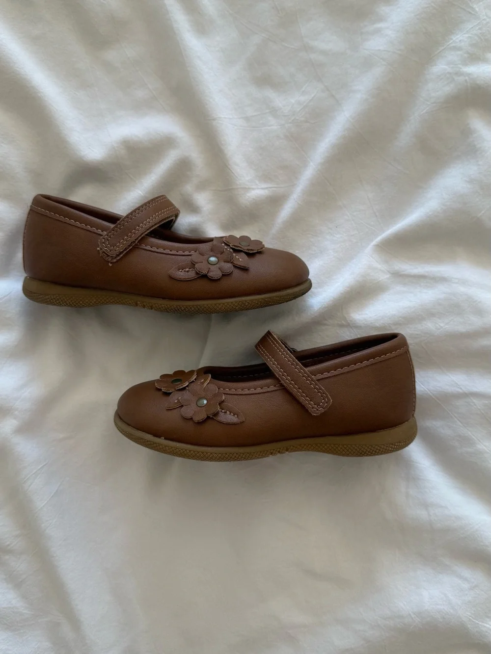 Rachel Shoes Flower Mary Jane Flats Cognac Brown Toddler Size 7M